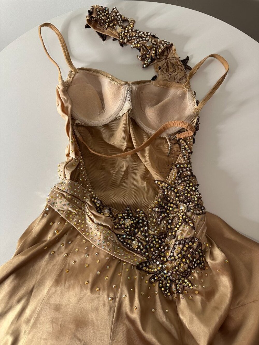 Liquid Gold Gala Evening Gown, Beaded Formal Maxi Dress XS/S, Black Tie Event - Picture 6 of 16